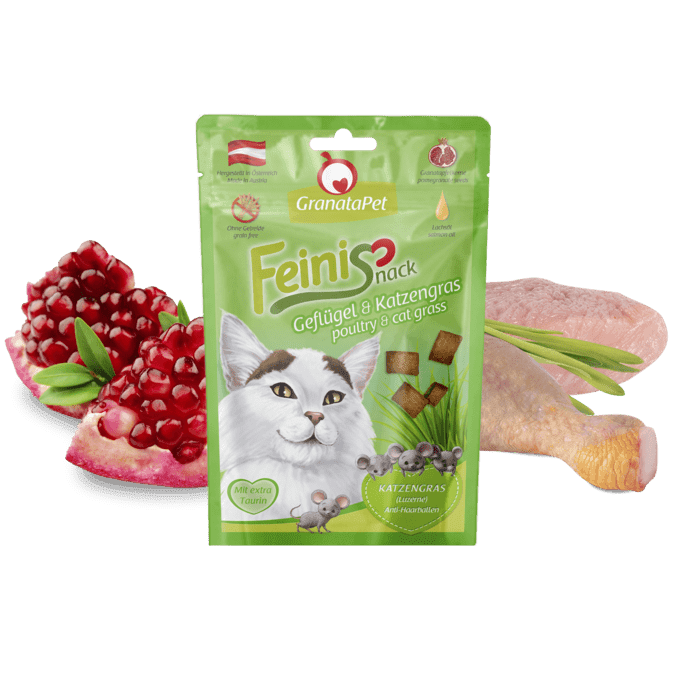 1054_185196_feini-snacks_Gefl-gel_Zutaten_201215_113628.png Feinis KatzenSnack Geflügel und Katzengras 50 g – Bild 1