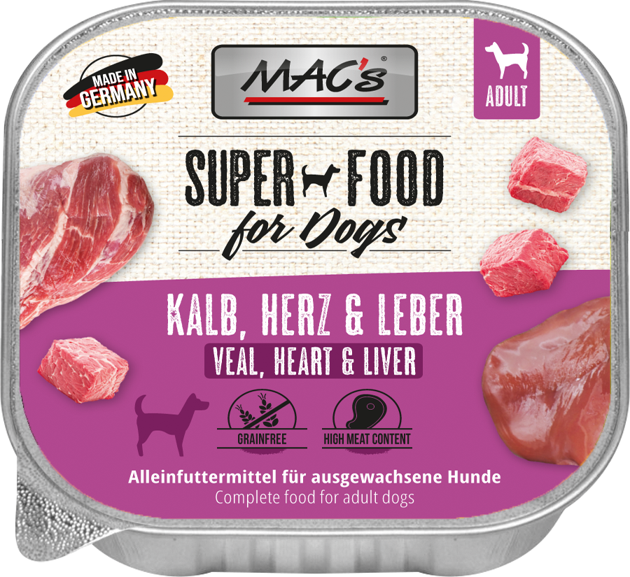 MACs-DOG-Kalb-Herz-Leber-neue-Rezepturneues-Design.png DOG Kalb & Herz & Leber 150 g – Bild 1