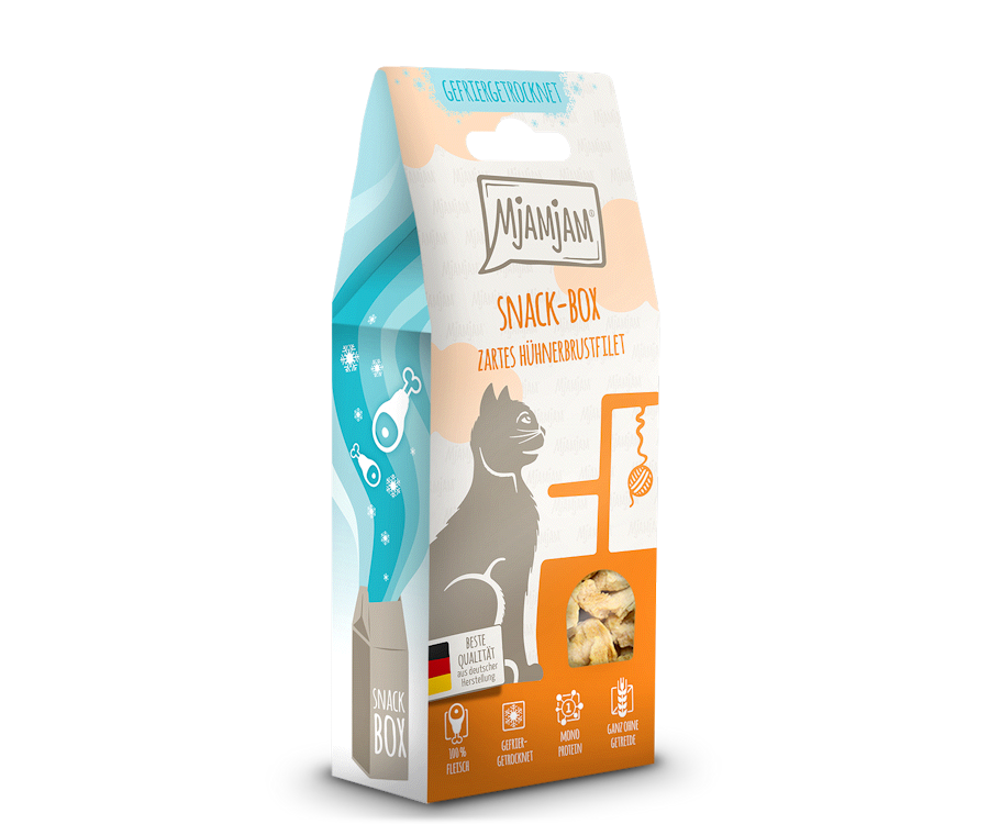 Mjamjam-Snack-Katze-Huehnerbrust5d605edbc2153.png Snackbox – zartes Hühnerbrustfilet 40 g – Bild 1