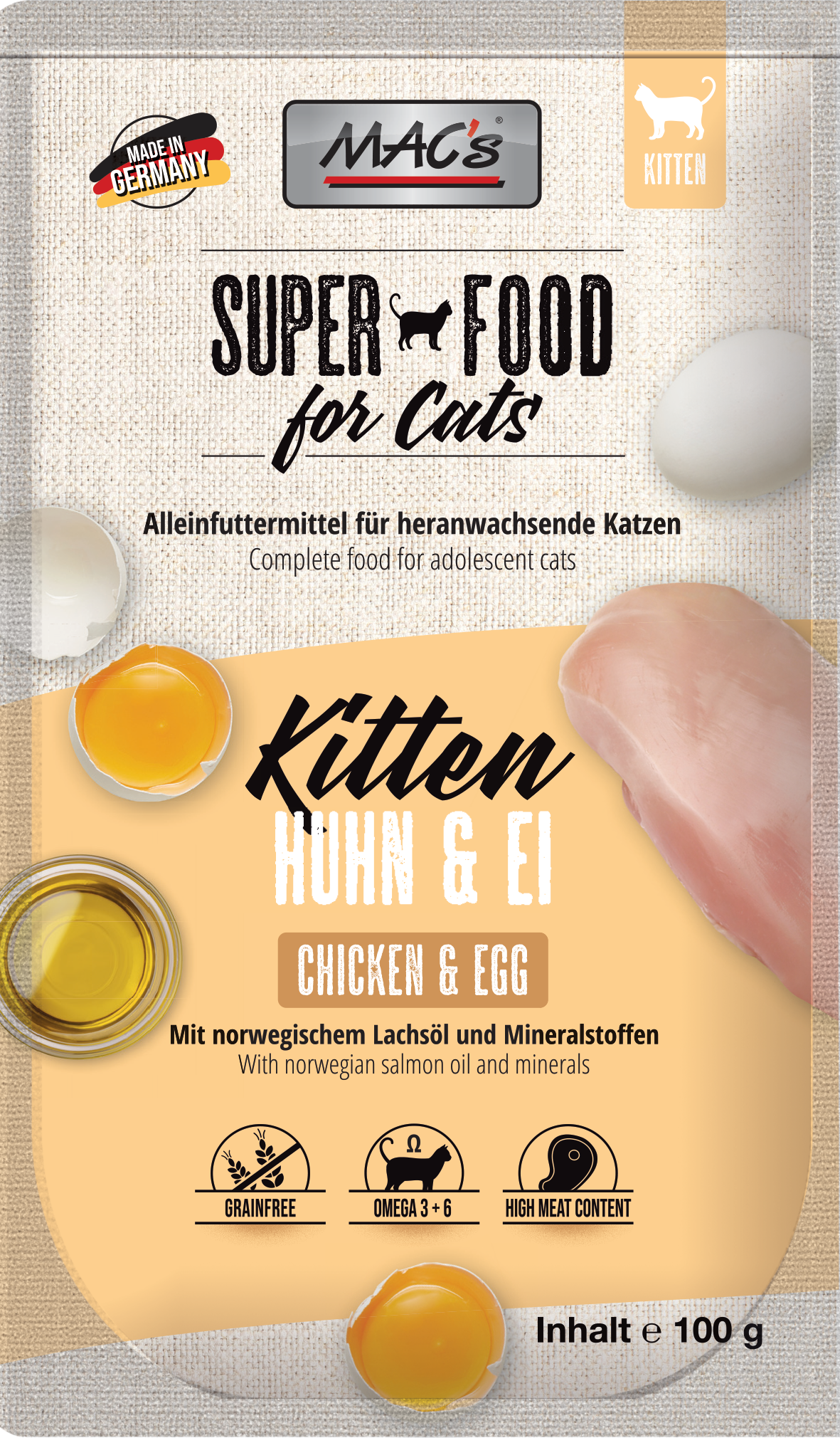 Pouchpack_Kitten_HuhnEi_100g_2.png Kitten Huhn & Ei 100 g – Bild 1