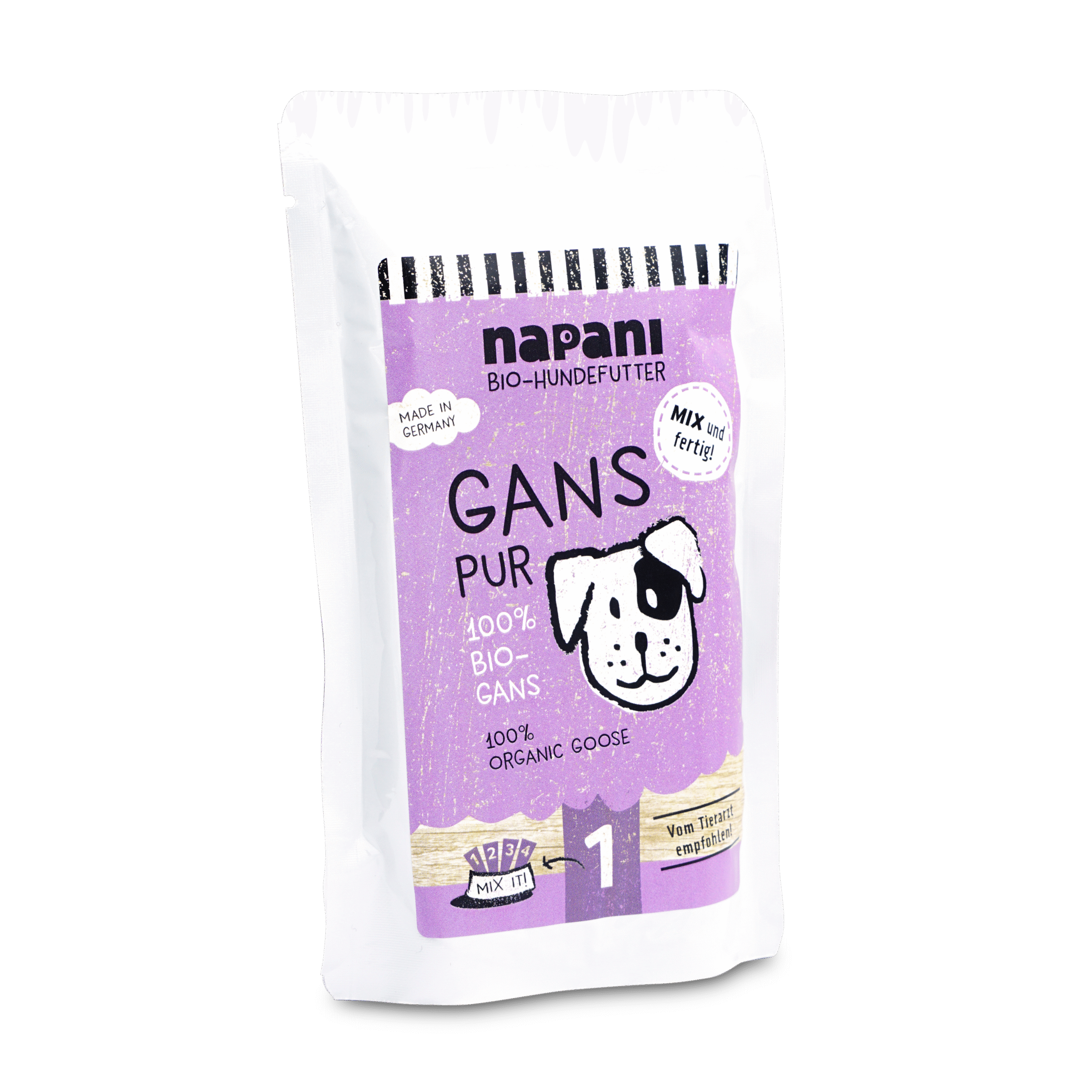 napani_gans_pur_150.png Bio-Nassfutter für Hunde Gans pur 150 g – Bild 1
