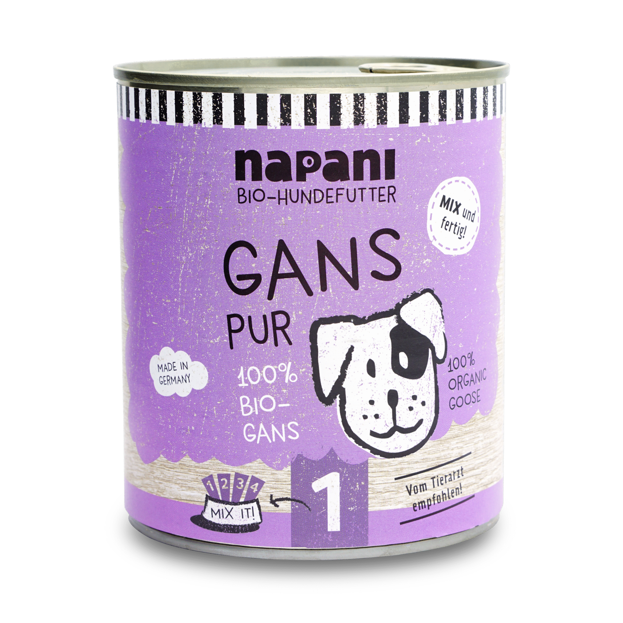 napani_gans_pur_800.png Bio-Dosenfutter für Hunde Gans pur 800 g – Bild 1