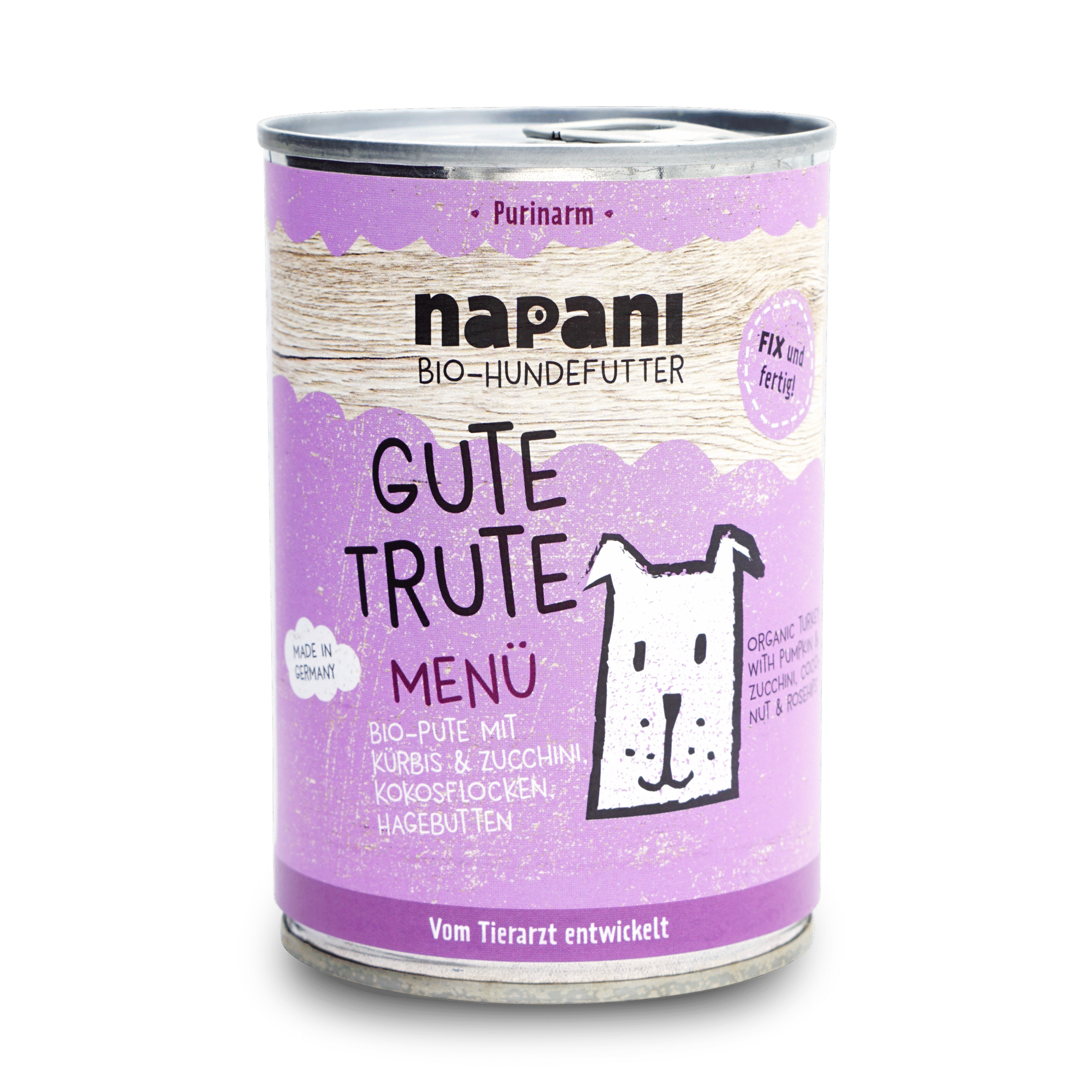 napani_gute_trute_400.png Bio Menü für Hunde "Gute Trute" mit Pute und Zucchini 400 g – Bild 1