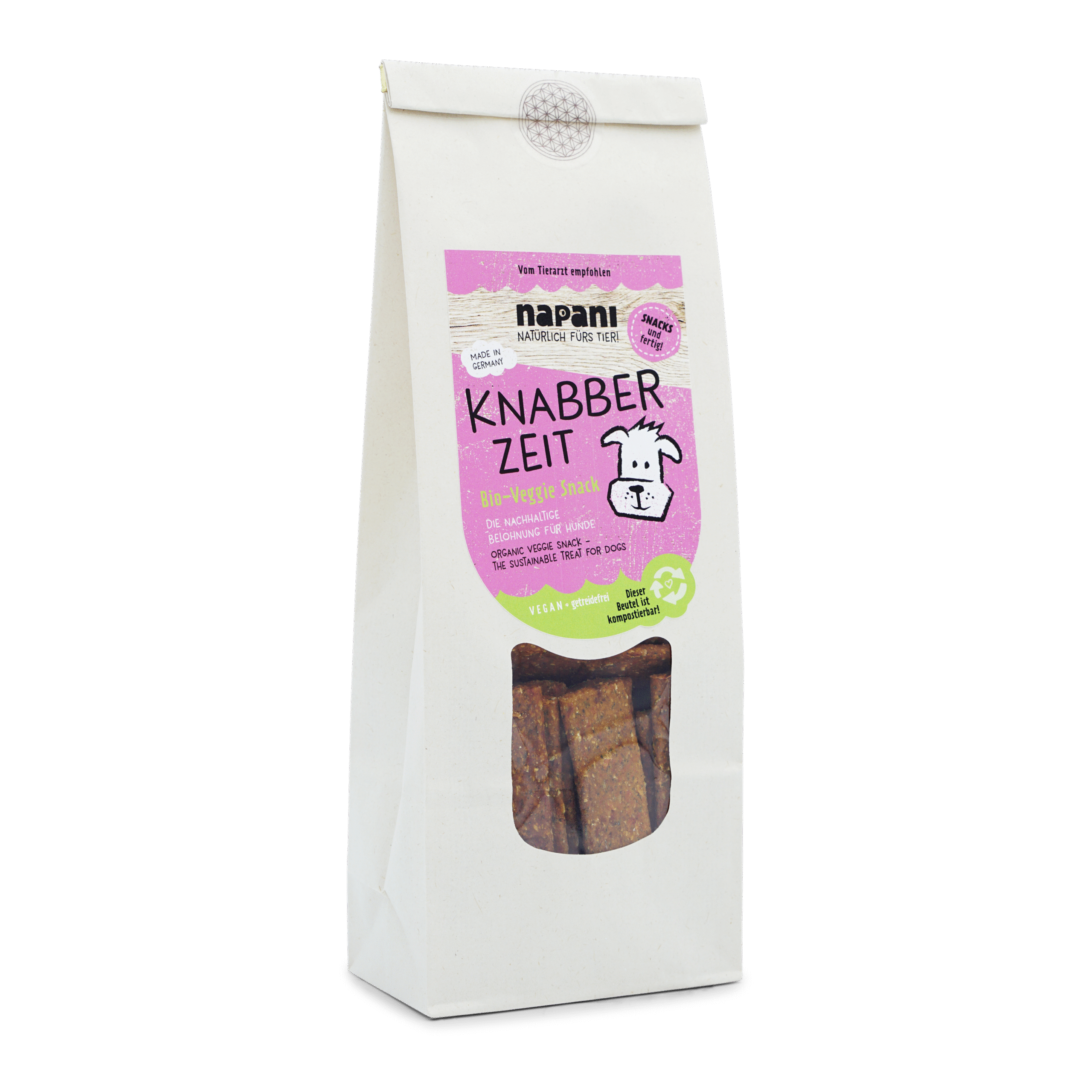 napani_knabberzeit_veggie_snack.png Knabber Zeit - Bio-Veggie Snack für Hunde 350 g – Bild 1