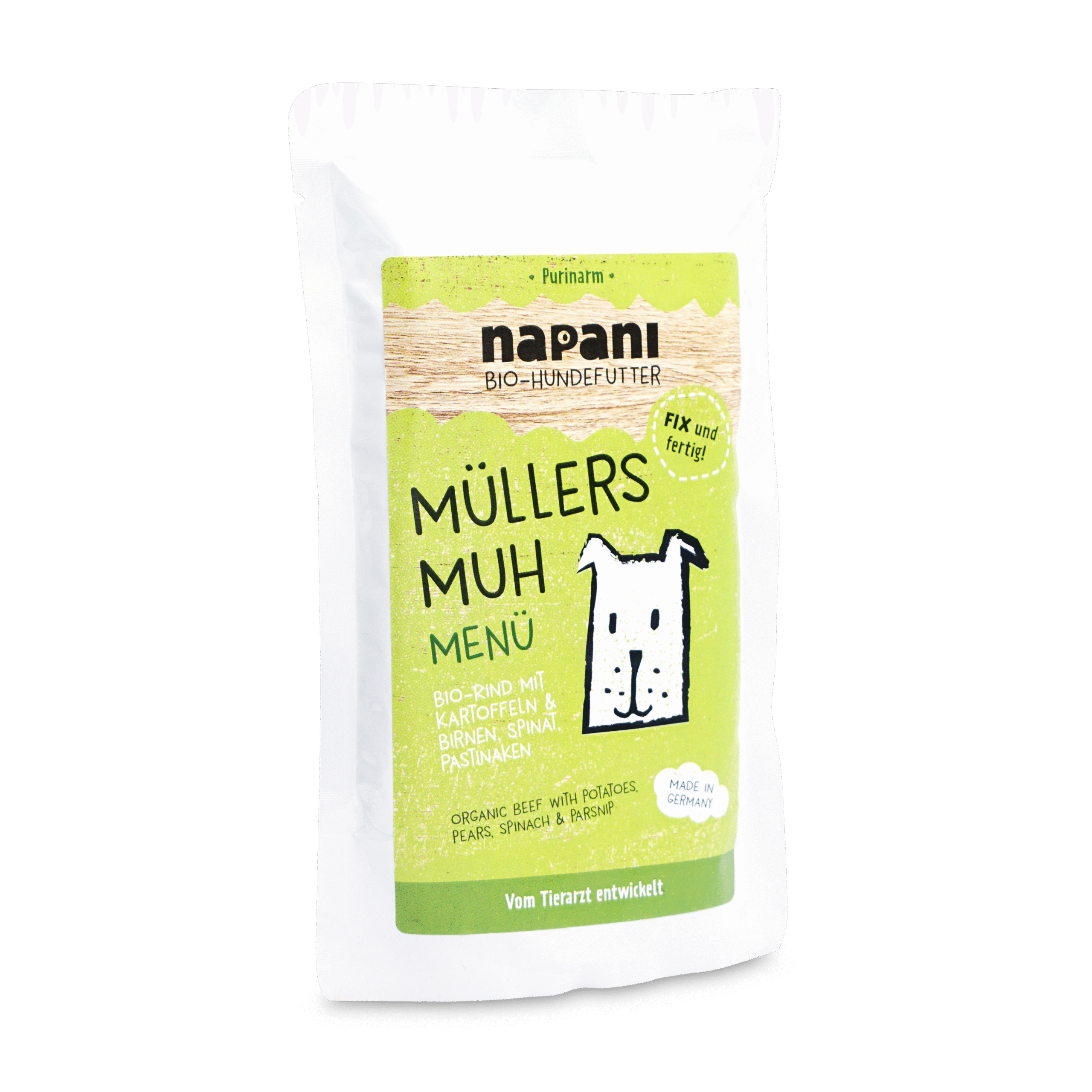 napani_muellers_muh_150.png Bio Menü für Hunde "Müllers Muh" mit Rind und Kartoffeln 150 g – Bild 1