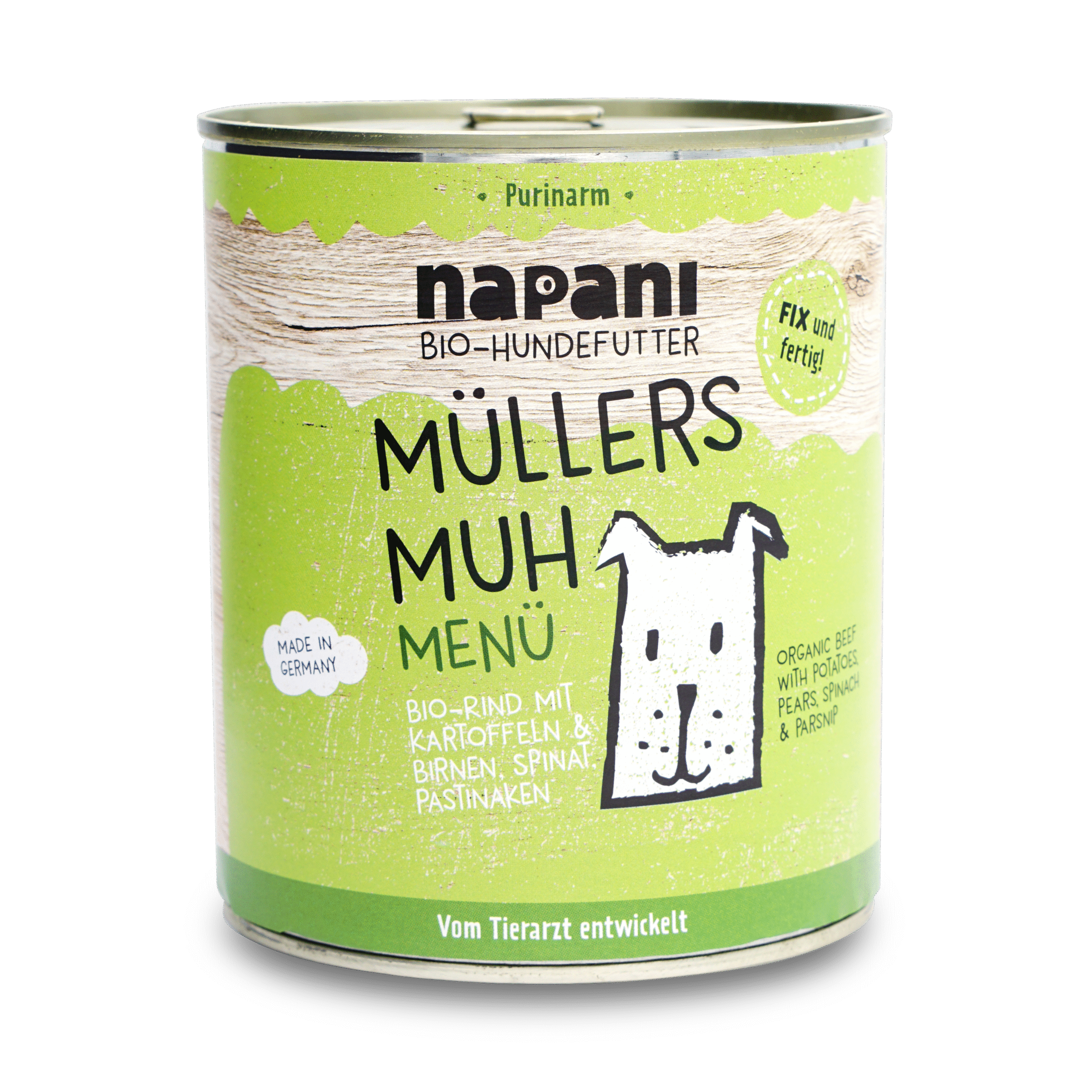 napani_muellers_muh_800.png Bio Menü für Hunde "Müllers Muh" mit Rind und Kartoffeln 800 g – Bild 1
