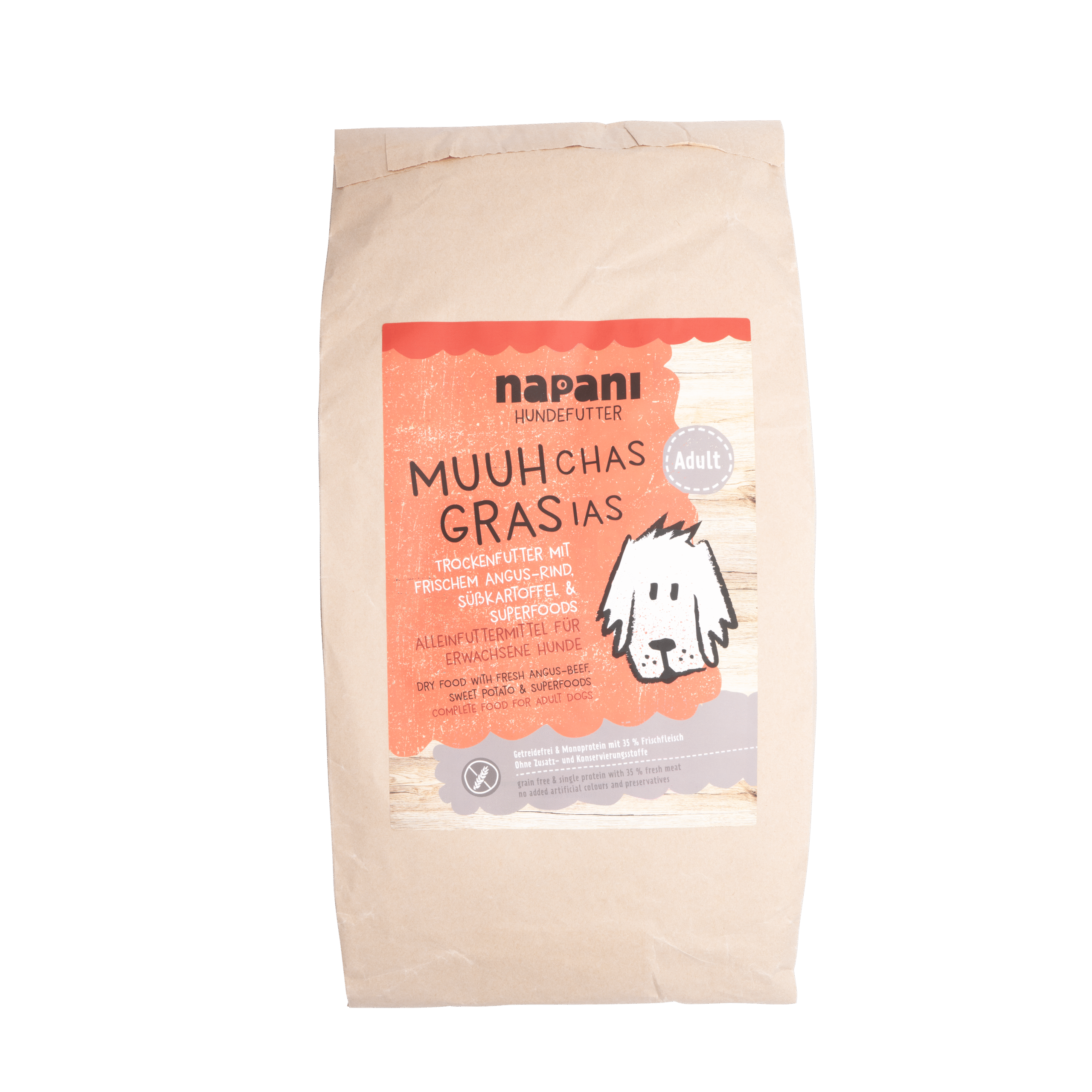 napani_muuhchas_grasias.png Muuh-chas Gras-ias - napani Trockenfutter mit Angus-Rind Adult 2 kg – Bild 1