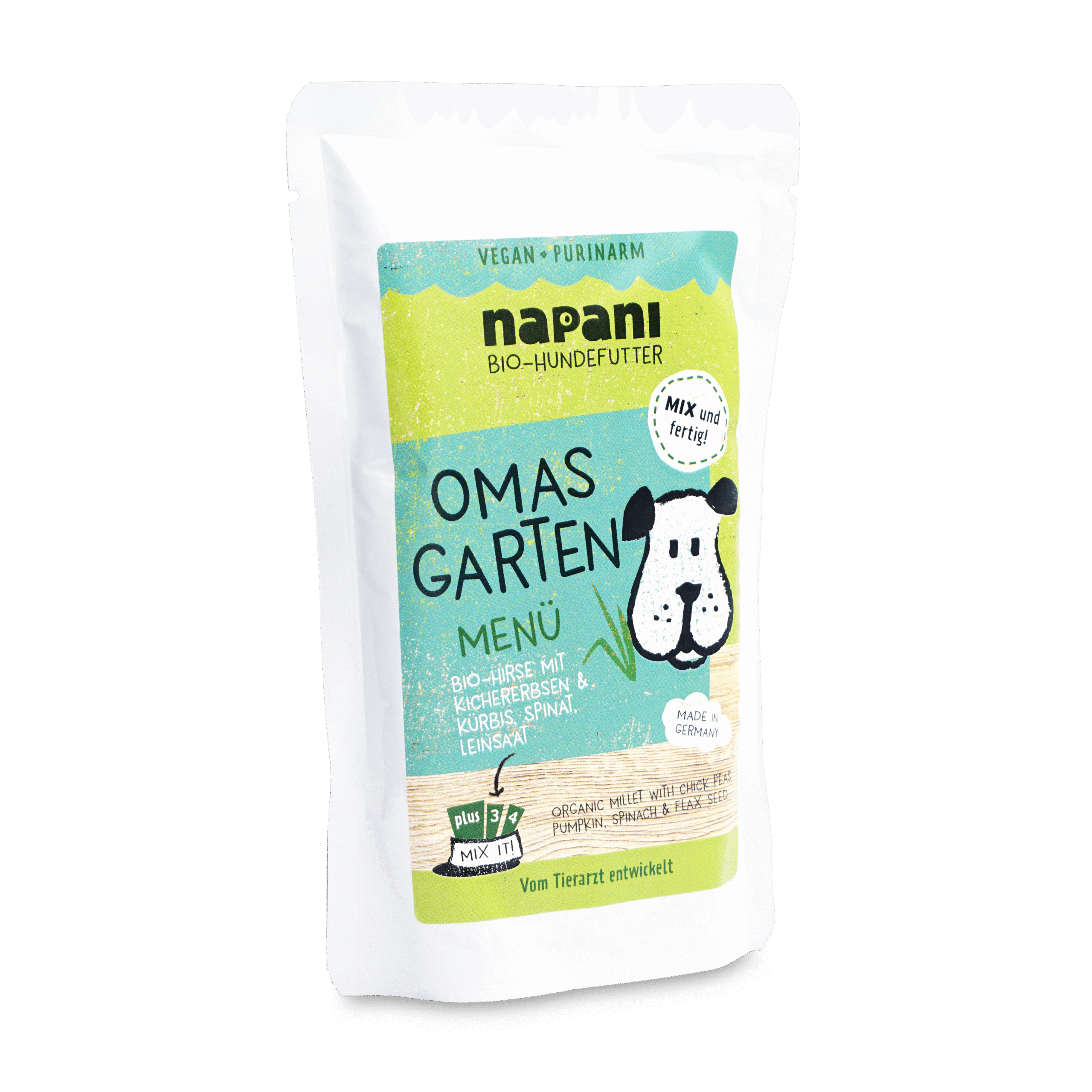 napani_omas_garten_150.png Bio Menü für Hunde Omas Garten mit Hirse und Kichererbsen 150 g – Bild 1