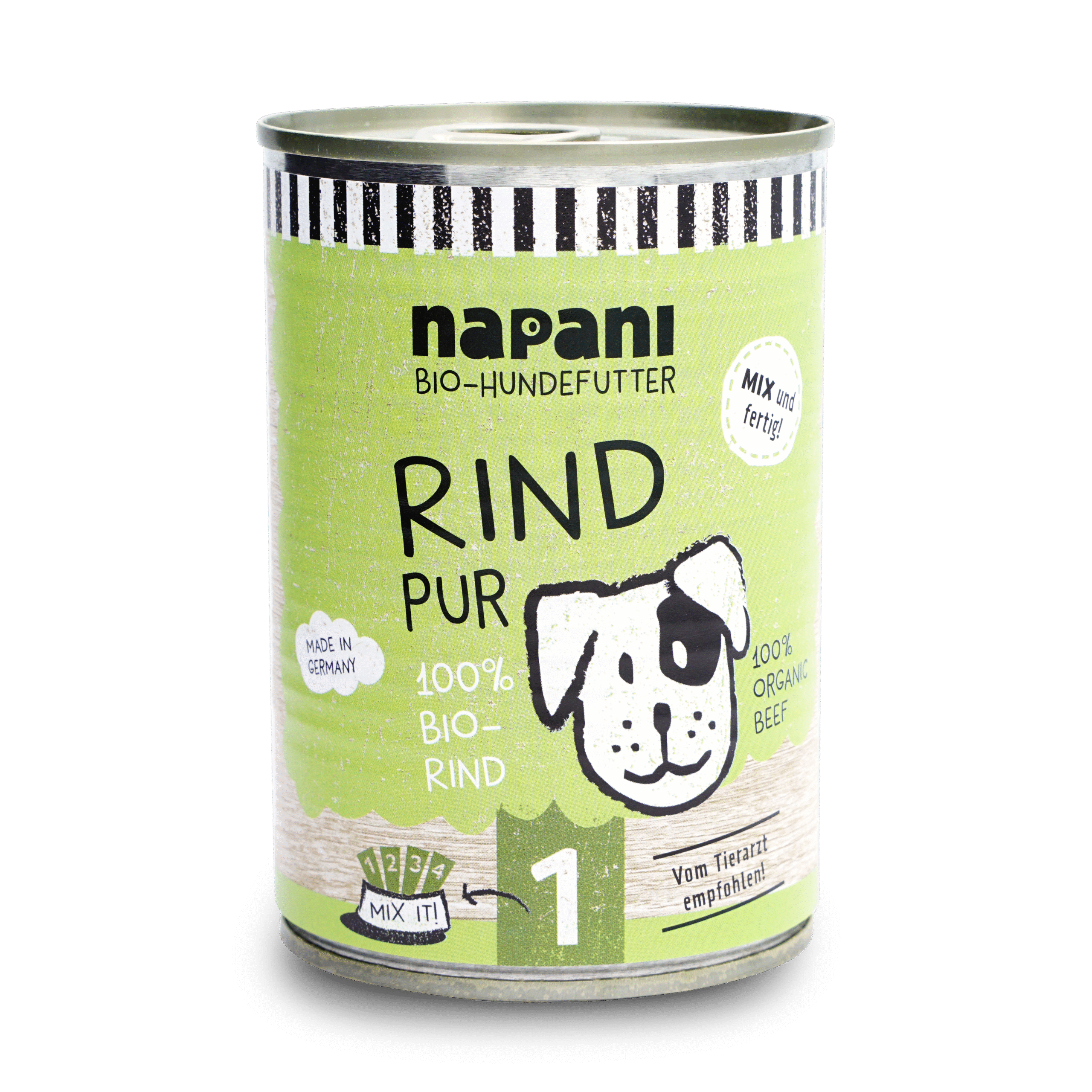 napani_rind_pur_400.png Bio-Dosenfutter für Hunde Rind pur 400 g – Bild 1