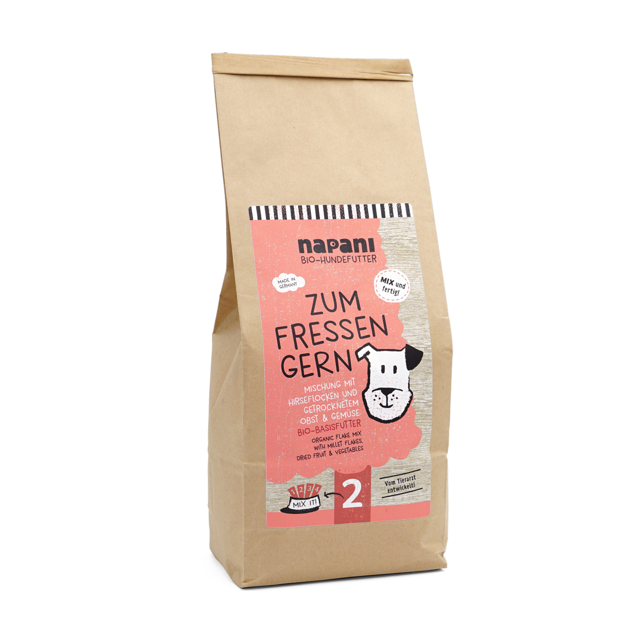 napani_zum_fressen_gern_1kg.png Bio-Basisfutter "Zum Fressen Gern" für Hunde mit Hirse und Karotten 1 kg – Bild 1