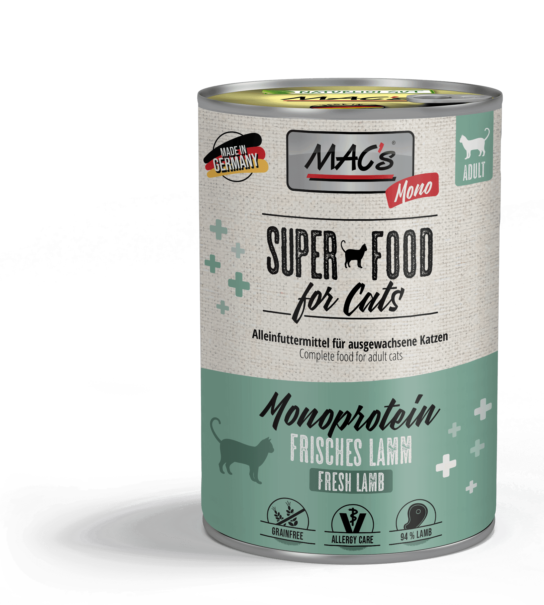 1442020_PP_Macs_Dose_Katze_MonoLamm_400g_fake_FINAL.png Cat Mono Sensitive Lamm – Bild 1